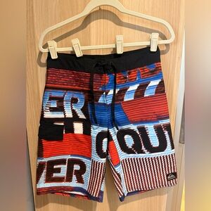 Quiksilver Red Blue Graphic Board Shorts Surf Swim Trunks
